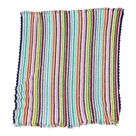Handmade Crochet Blanket 47x55.5 Rainbow Vibrant Striped Design Soft Cozy Throw - Picture 3 of 4